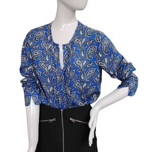 Banana Republic Factory Blouse Small Blue Paisley Print Long Sleeve Pullover